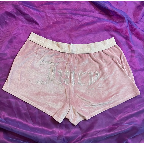 Juicy Couture Other - Juicy Couture Pink Velour Sleep Shorts Rhinestone Logo Pajama Bottoms Womens L